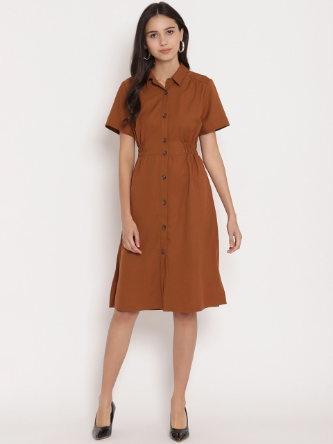 

FOSH Women Brown Solid Shirt Dress