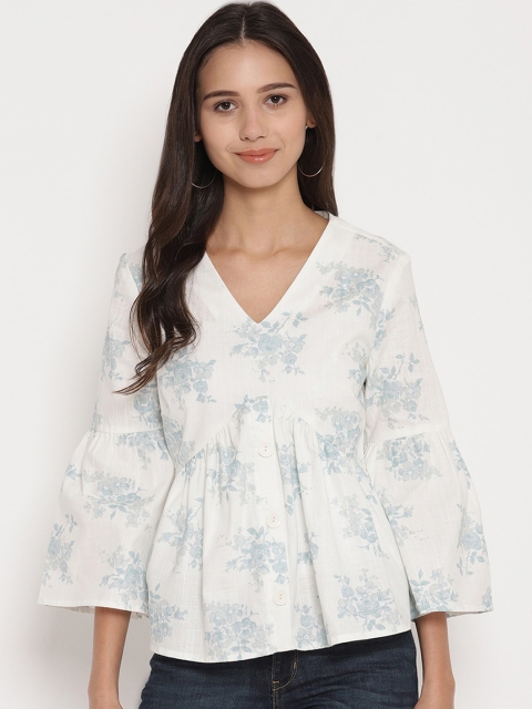 

FOSH Women White Printed Empire Top