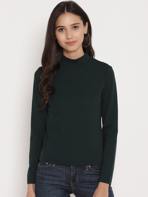 

FOSH Women Green Solid Turtle Neck Top