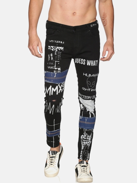 

KULTPRIT Men Black Skinny Fit Jeans wit Placement Print & Patch