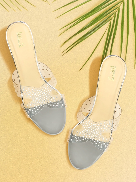 

Inc 5 Women Silver-Toned Embellished Block Heels