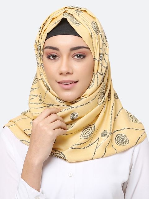 

MOMIN LIBAS Women Mustard Yellow & Black Printed Hijab Scarf