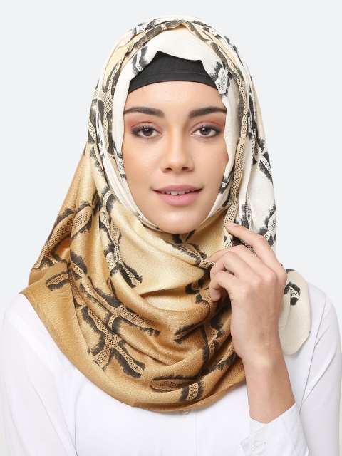 

MOMIN LIBAS Women Brown & Black Printed Hijab Scarf