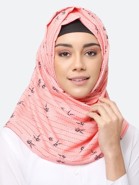 

MOMIN LIBAS Women Pink & Black Printed Hijab Scarf