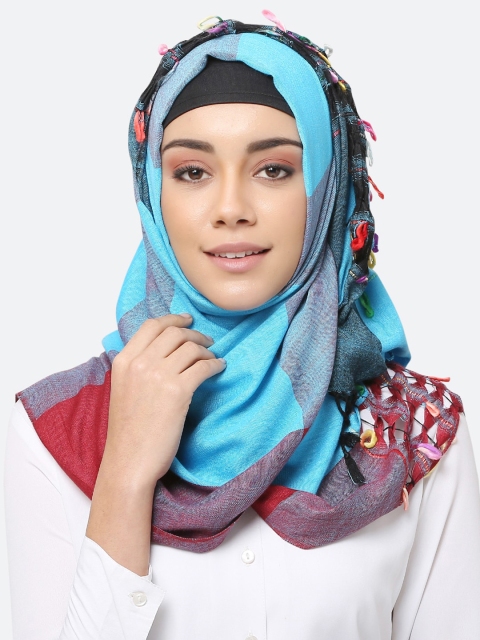 

MOMIN LIBAS Women Blue & Grey Dyed Hijab Scarf