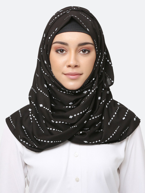 

MOMIN LIBAS Women Black & White Printed Hijab Scarf