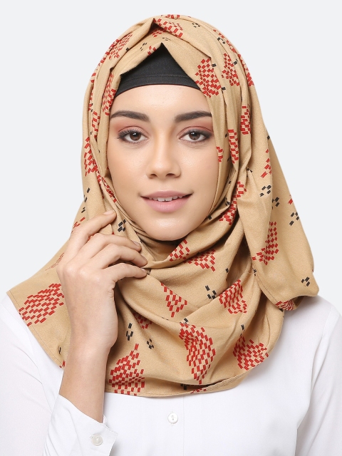 

MOMIN LIBAS Women Beige & Red Printed Hijab Scarf