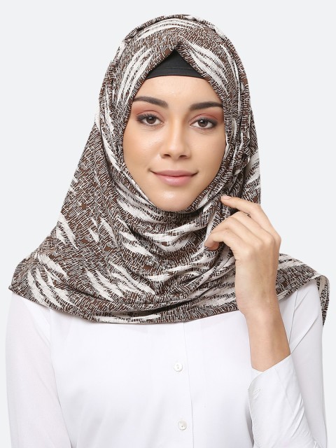 

MOMIN LIBAS Women Brown & White Printed Hijab Scarf