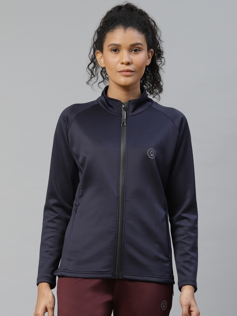 

Chkokko Women Navy Blue Solid Sporty Jacket