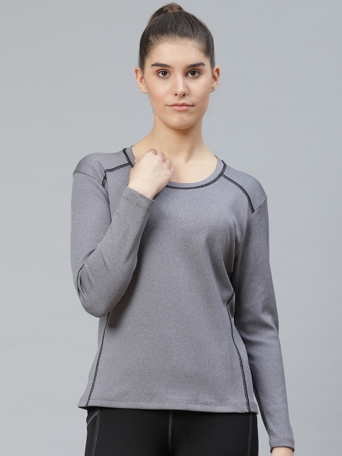 

Chkokko Women Grey Solid Round Neck Active Sports T-shirt