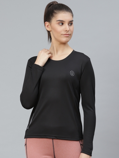 

Chkokko Women Black Solid Round Neck Sports T-shirt