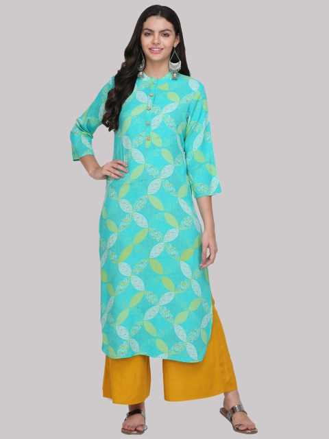 

KSUT Women Sea Green & Mustard Printed Straight Kurta