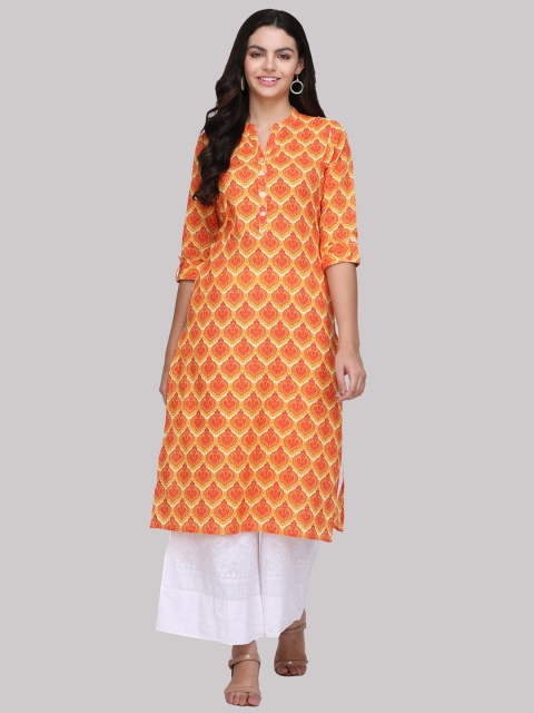 

KSUT Women Mustard & Orange Printed Straight Kurta