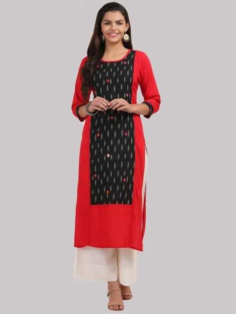 

KSUT Women Black & Red Printed Straight Kurta