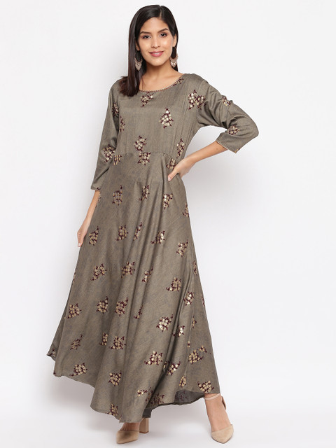 

Ashnaina Women Grey Printed Maxi Dress
