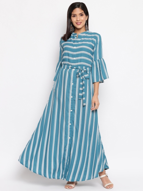 

Ashnaina Women Blue Striped Maxi Dress