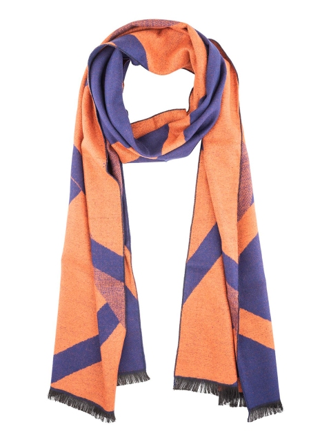

The Tie Hub Men Blue & Orange Striped Woollen Reversible Scarf