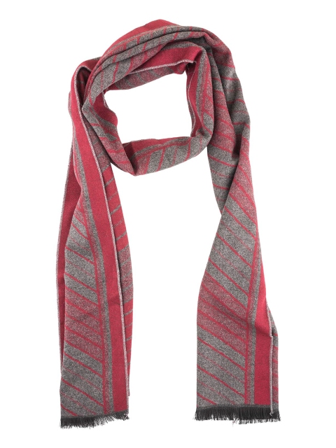 

The Tie Hub Men Grey & Maroon Striped Woolen Scarf