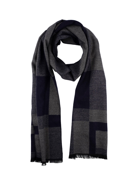 

The Tie Hub Men Navy Blue & Grey Checked Woolen Scarf