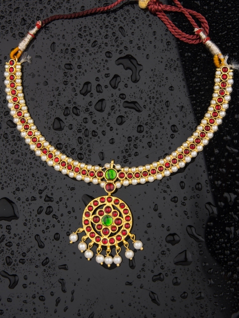 

Alankruthi Gold-Toned & Red Alloy Gold-Plated Handcrafted Necklace