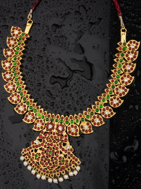

Alankruthi Pink & Green Alloy Gold-Plated Handcrafted Necklace
