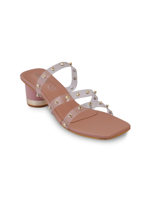 

SCENTRA Women Nude-Coloured & Transparent Embellished Block Heels
