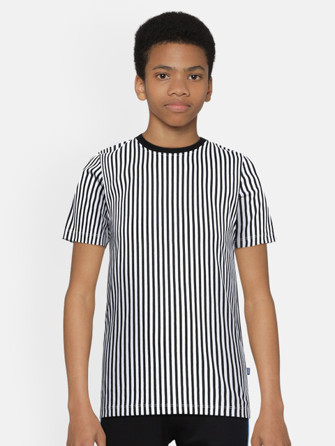 

Jack Jones Boys White Black Striped Round Neck Pure Cotton T-shirt
