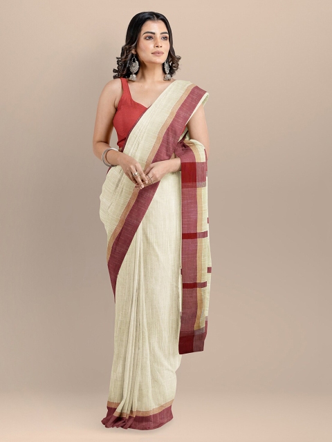 

BharatSthali Cream-Coloured Pure Cotton Solid Maheshwari Saree