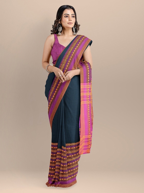 

BharatSthali Blue Pure Cotton Solid Sambalpuri Saree