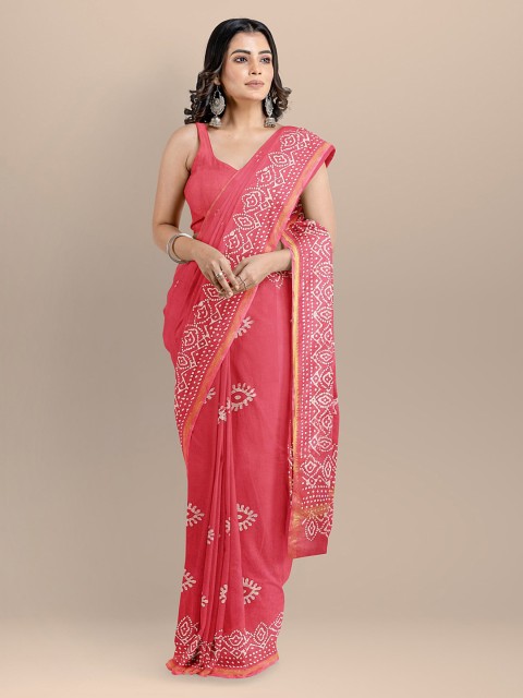 

BharatSthali Pink Silk Cotton Printed Venkatgiri Saree