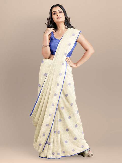 

BharatSthali Cream-Coloured Pure Cotton Woven Design Taant Saree