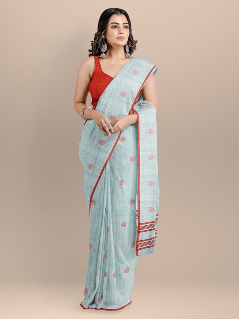 

BharatSthali Grey & Pink Pure Cotton Woven Design Taant Saree