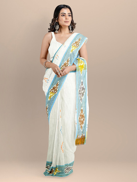 

BharatSthali White Pure Cotton Woven Design Taant Saree