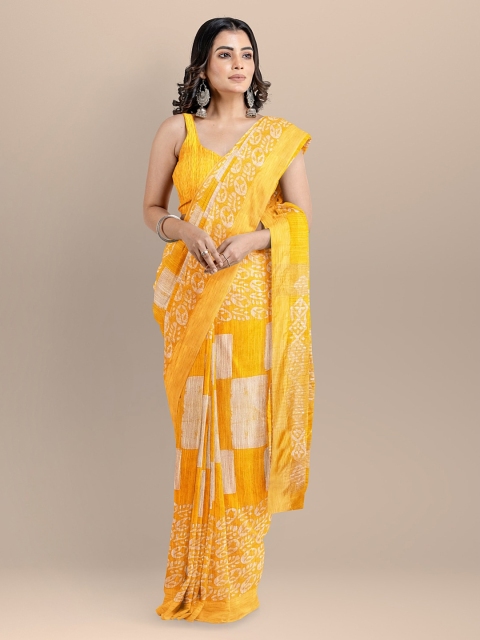 

BharatSthali Yellow Silk Cotton Printed Handloom Venkatgiri Saree