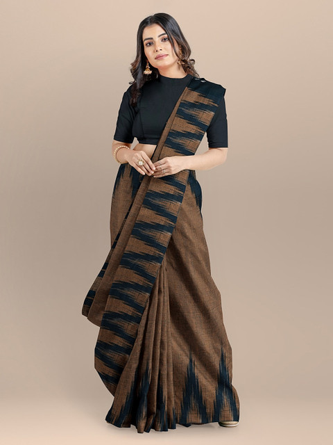 

BharatSthali Brown Pure Cotton Woven Design Sambalpuri Saree