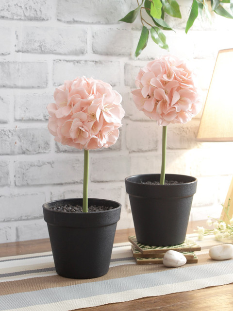 

NATURES HOME Set Of 2 Artificial Flower With Pots, Pink