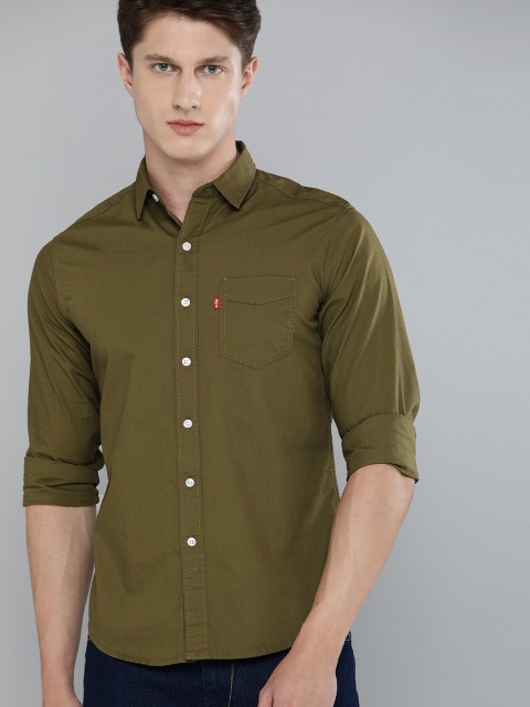 

Levis Men Olive Green Slim Fit Solid Casual Shirt