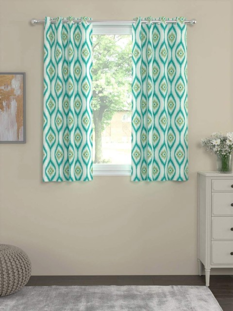 

URBAN SPACE Turquoise Blue & Green Set of 2 Printed Curtains
