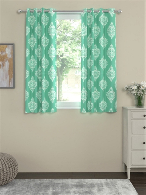 

URBAN SPACE Teal Green & Off-White Set of 2 Printed Curtains