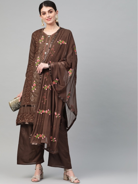 

Ishin Brown & Pink Cotton Blend Unstitched Dress Material