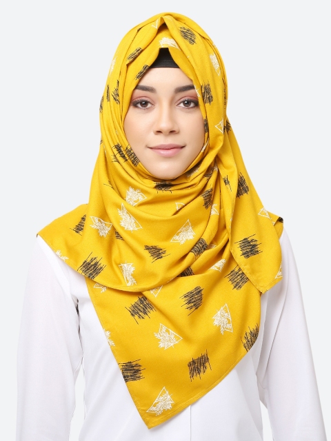 

MOMIN LIBAS Women Mustard Yellow & Black Printed Hijab Scarf