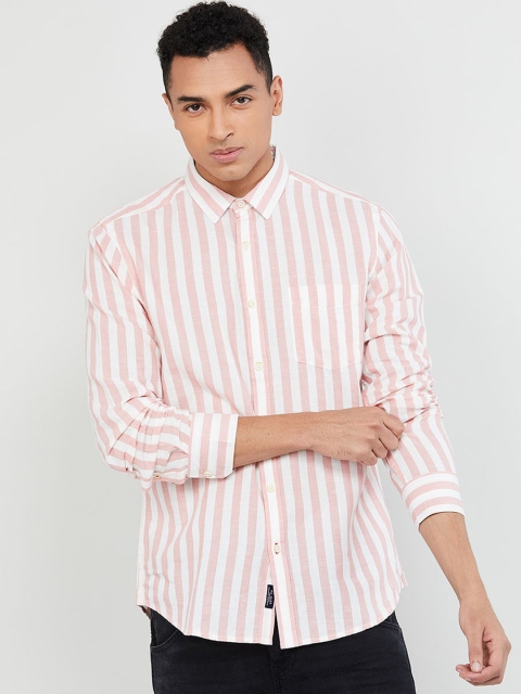 

max Men Red & White Slim Fit Striped Casual Shirt
