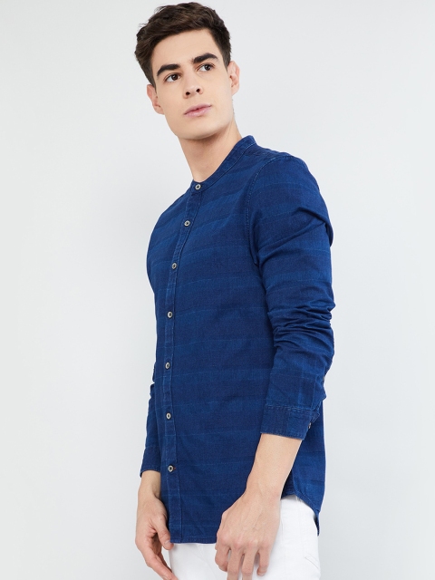 

max Men Blue Regular Fit Striped Cotton Casual Shirt