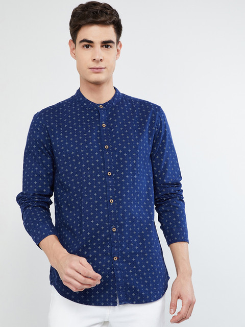 

max Men Blue Regular Fit Printed Cotton Casual Shirt