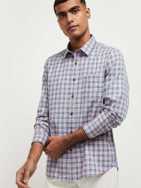 

max Men Orange & Blue Regular Fit Checked Casual Shirt