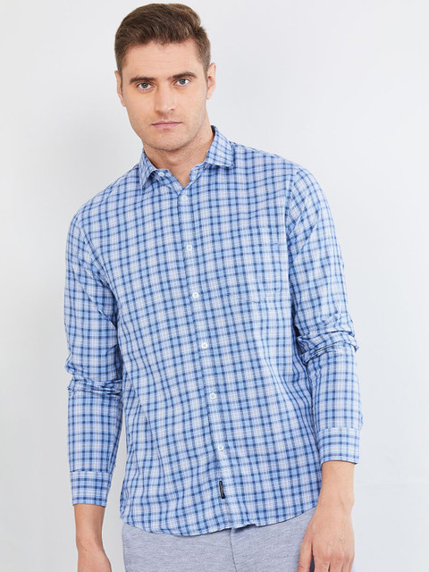 

max Men Blue & White Slim Fit Checked Casual Shirt