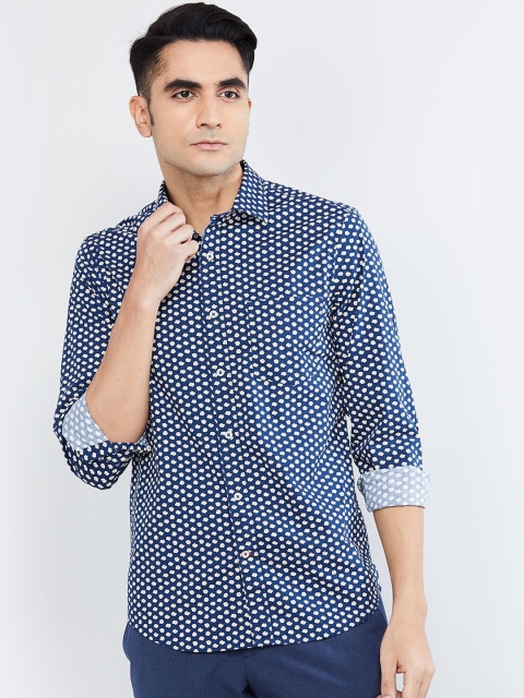 

max Men Blue & Yellow Slim Fit Printed Casual Shirt
