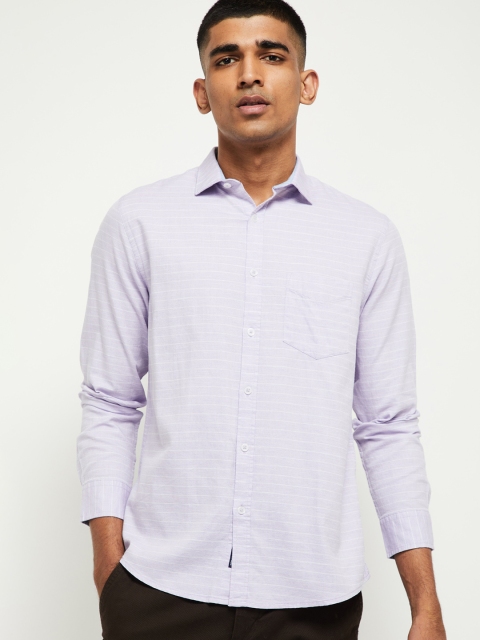 

max Men Purple Regular Fit Striped Cotton Casual Shirt