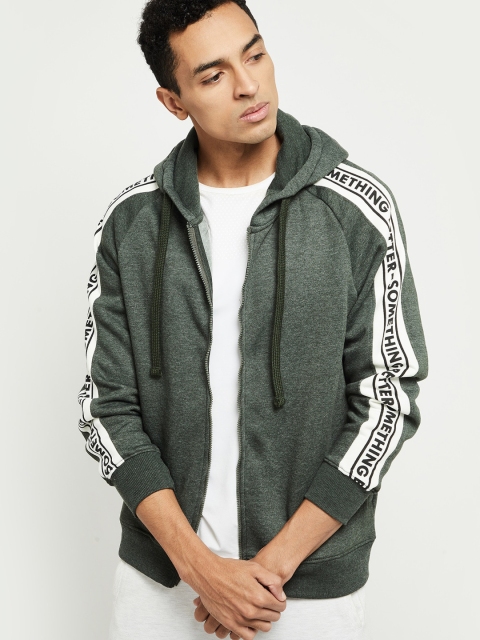 

max Men Green Printed Hooded Sweatshirt