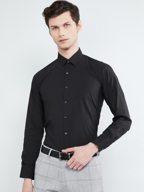 

max Men Black Slim Fit Solid Formal Shirt